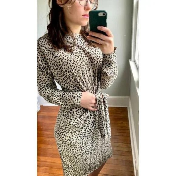 Vintage 90s White Black Leopard Cheetah Animal Print Ruched Dress - Picture 7 of 10